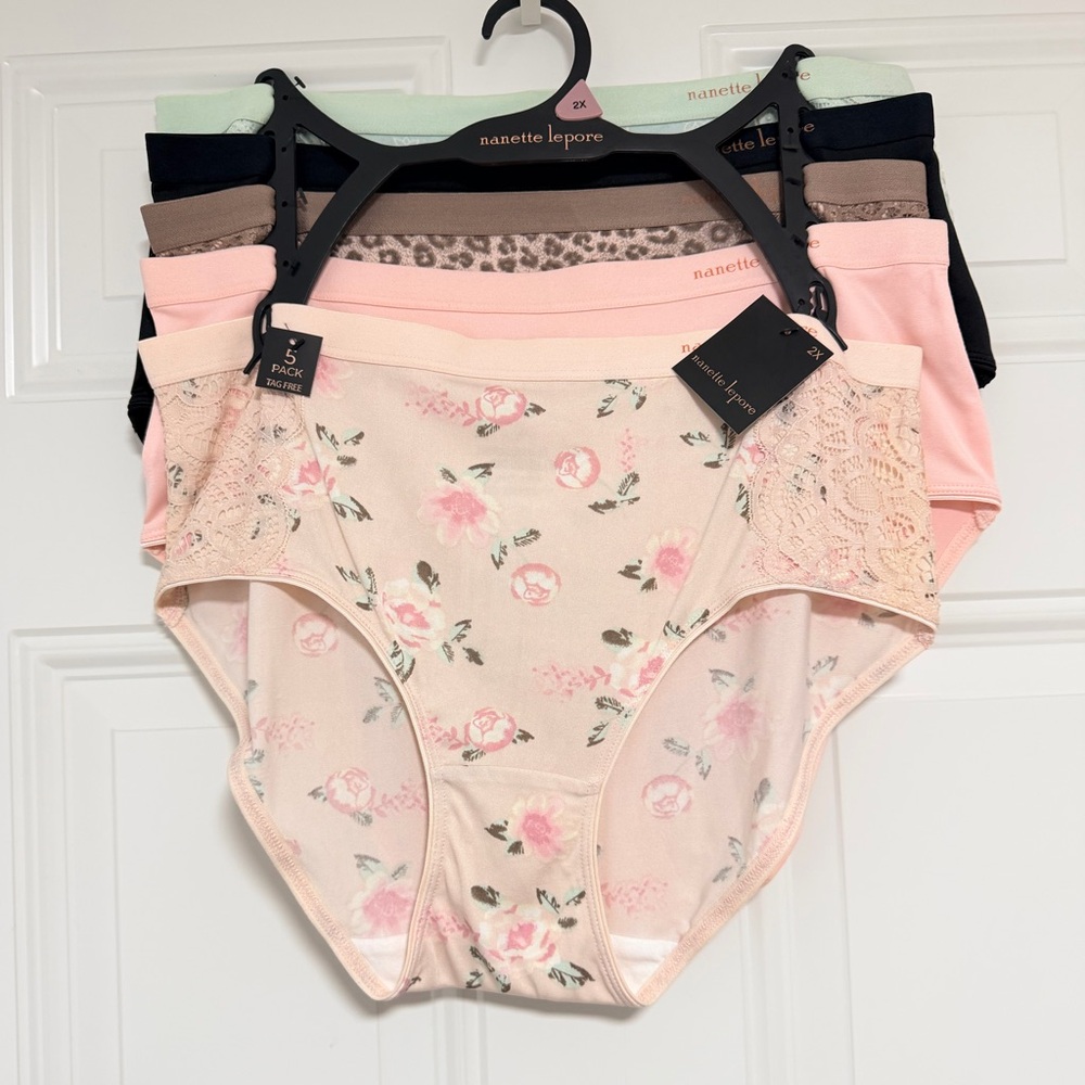 Nanette Lepore Pink & Cream Floral Lace Bikini Panty Set